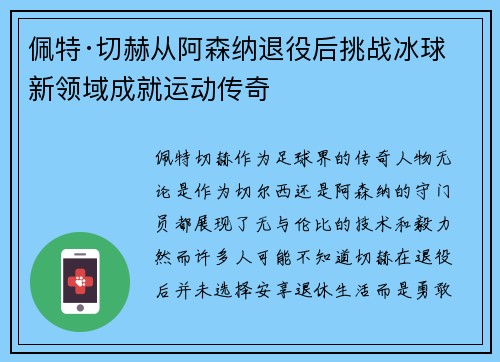 佩特·切赫从阿森纳退役后挑战冰球新领域成就运动传奇 佩特·切赫从阿森纳退役后挑战冰球新领域成就运动传奇